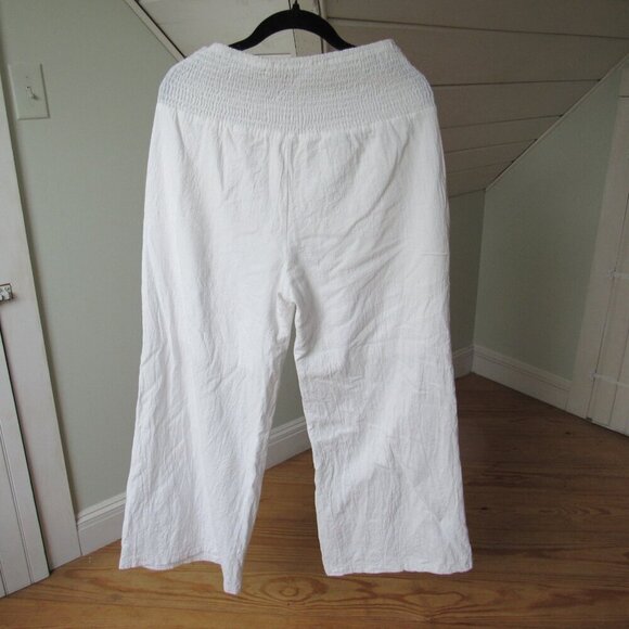 Wide Leg Palazzo Lounge Pants 100% Cotton White Elastic Waistband Medium - Picture 7 of 10